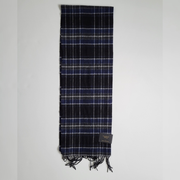 🆕️100% Cashmere Club Room Men's Blue Plaid Scarf - Picture 4 of 9